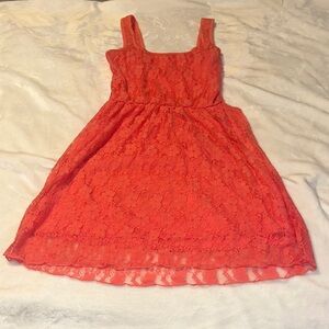 Elegant Coral Lace Backless Dress